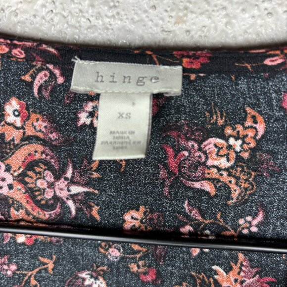 NWT Women's Floral Tie Front Blouse Top, Black Sz XS - Picture 5 of 6